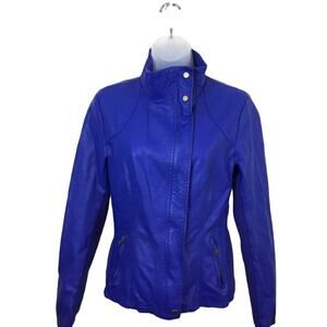 Moto Jacket Faux Leather 5/48 Blue Vegan Retro Size S Small Bold Color Retro y2k